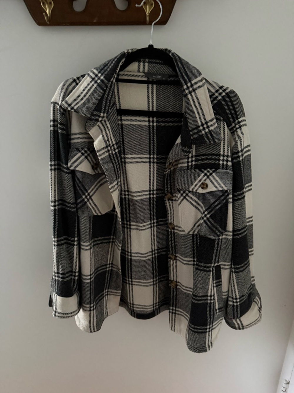 Checked Utility Shacket Jacket - Black & White